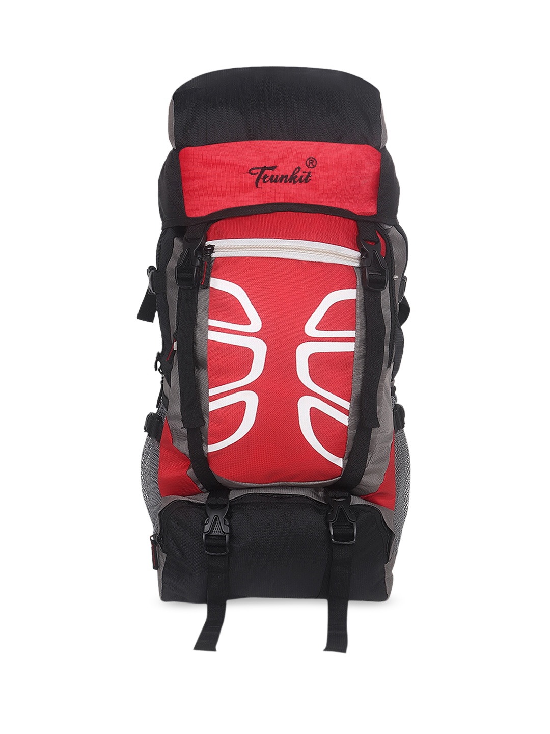 

TRUNKIT Red & Black Printed High Quality Water Resistance Trekking Hiking Travel Bag With Shoe Compartment Rucksack