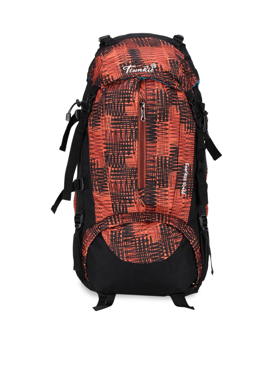 

TRUNKIT Black & Orange Printed 61 Litres Waterproof Rucksack with Rain Cover