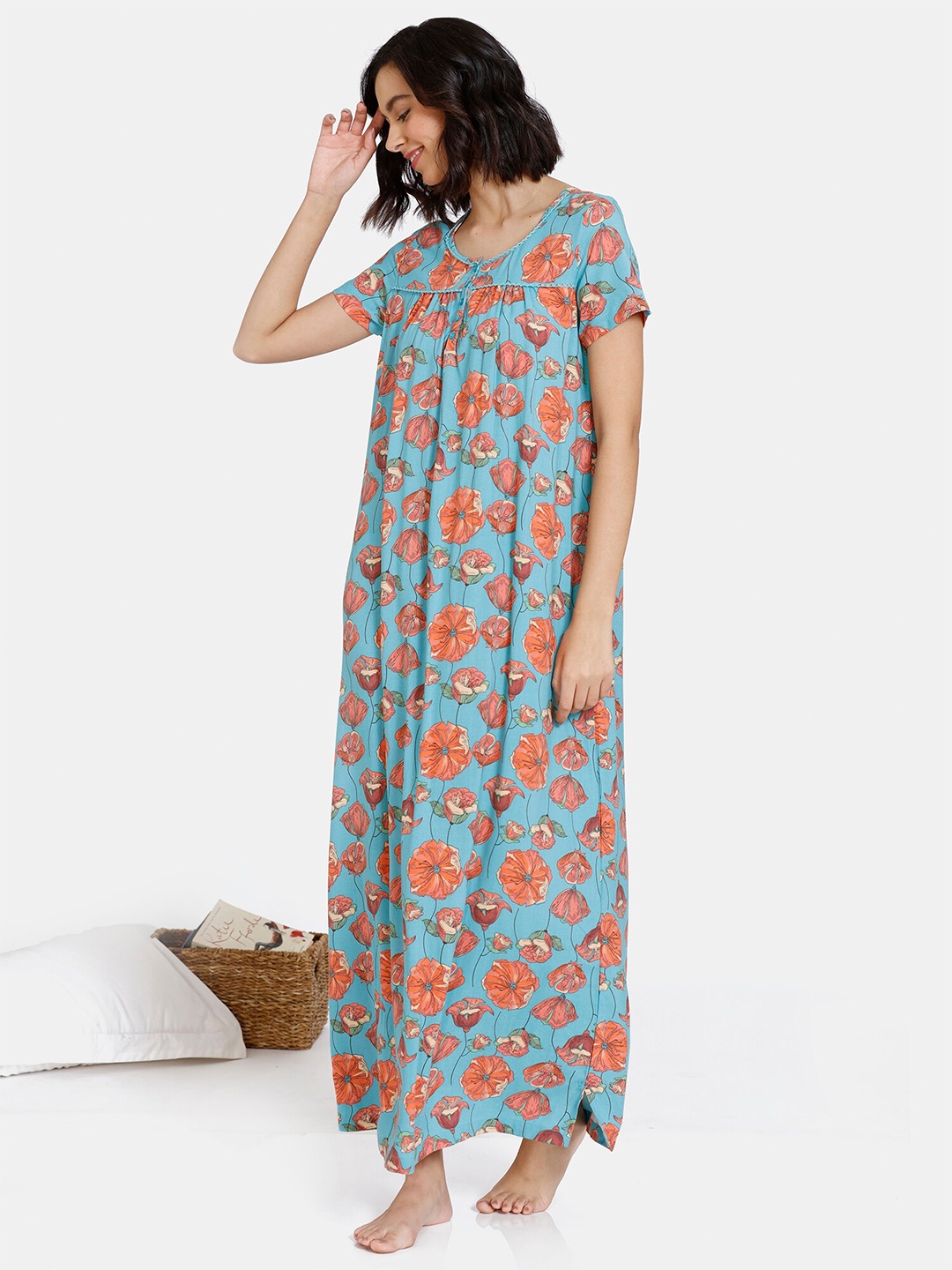 

Zivame Blue Printed Maxi Nightdress