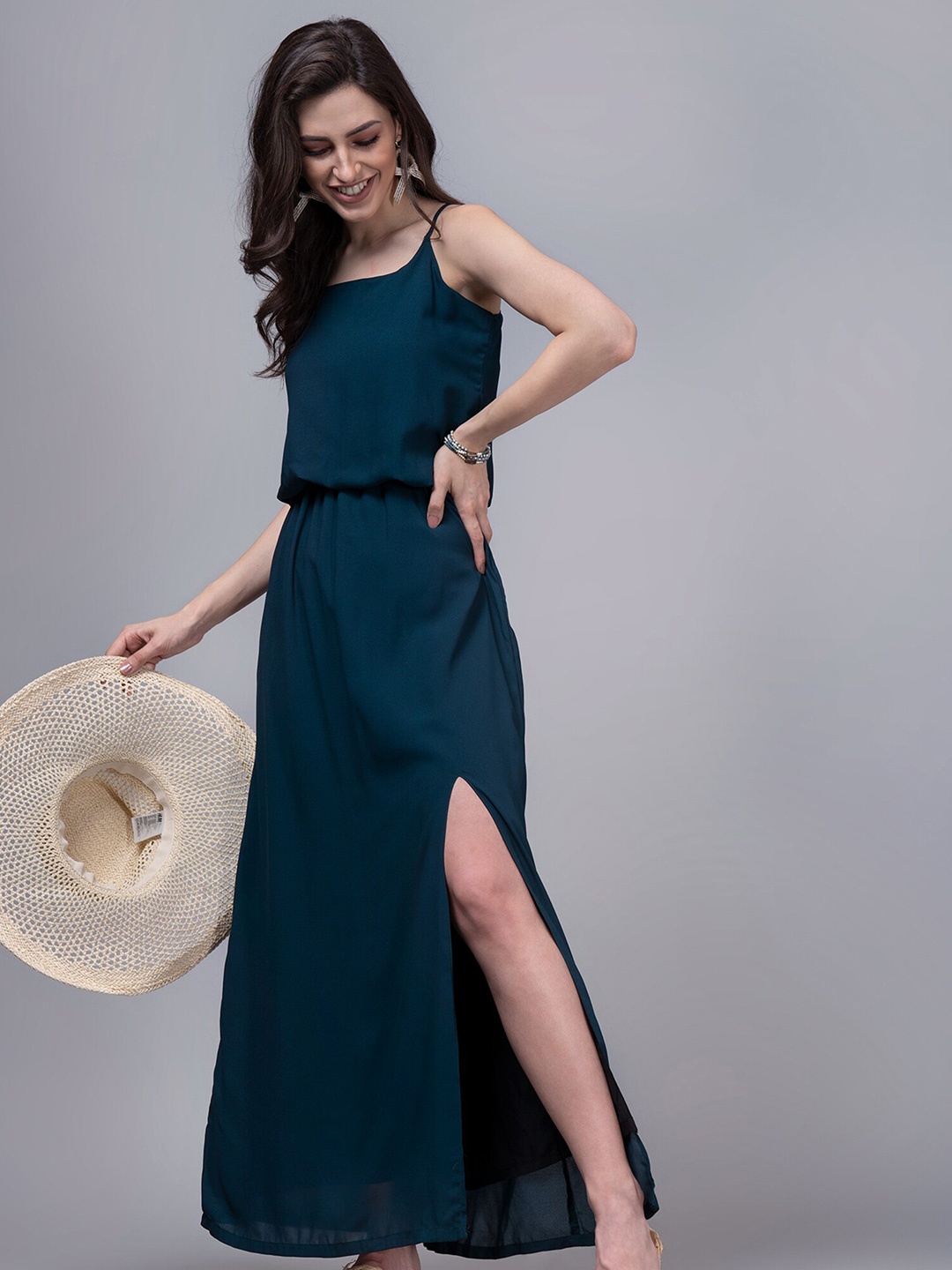 

CLOSETHOOK Teal Georgette Maxi Midi Dress