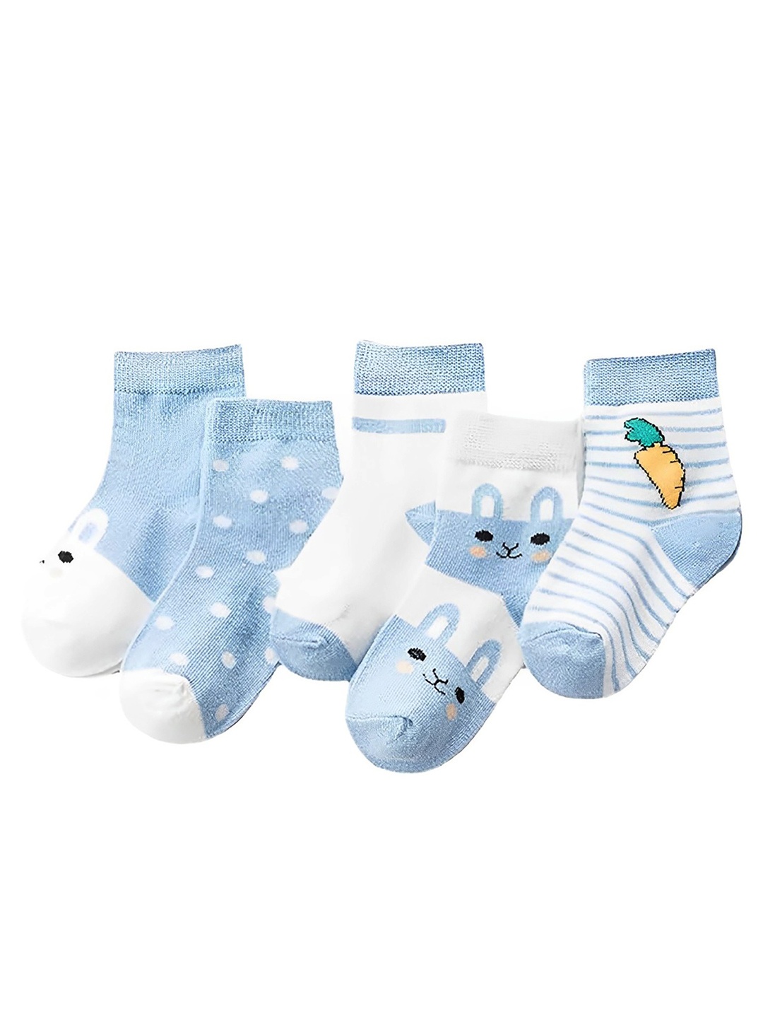 

SYGA Infant Kids Pack of 5 Patterned Cotton Knee-Length Socks, Blue