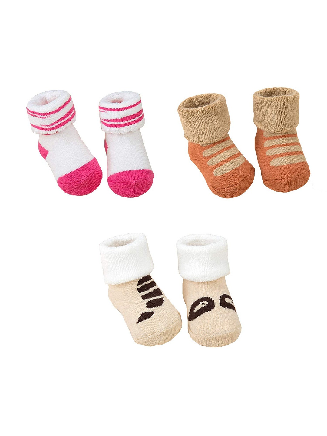 

SYGA Pack of 3 Infants Patterned Above Ankle Organic Cotton Anti Bacterial Socks, White