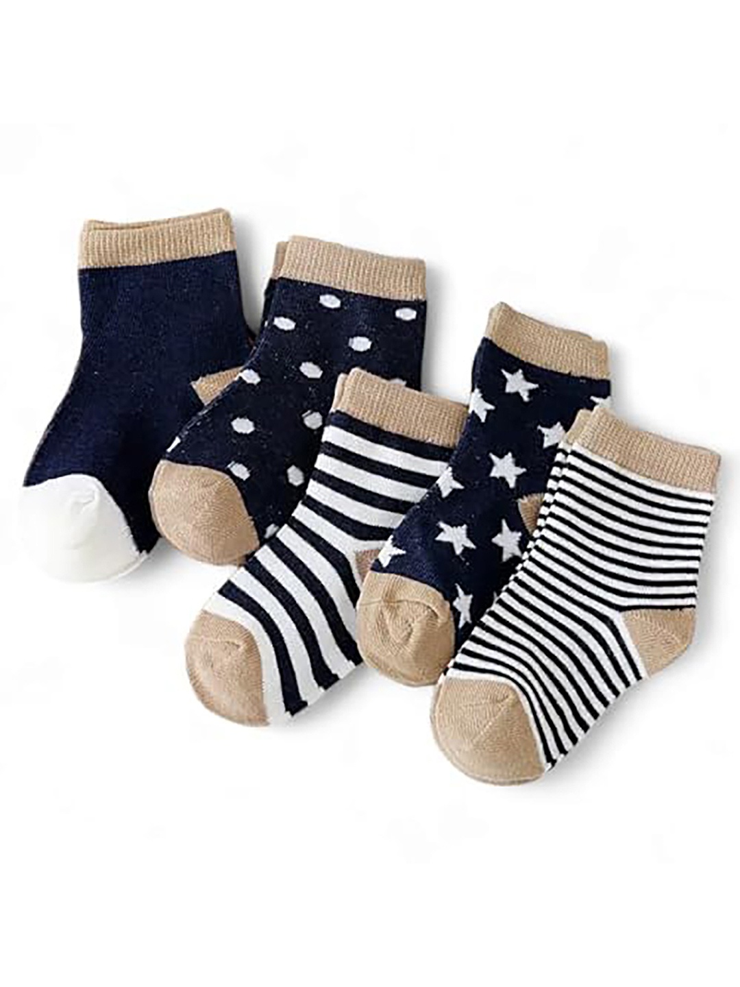 

SYGA Infant Pack Of 5 Patterned Organic Cotton Socks, Navy blue