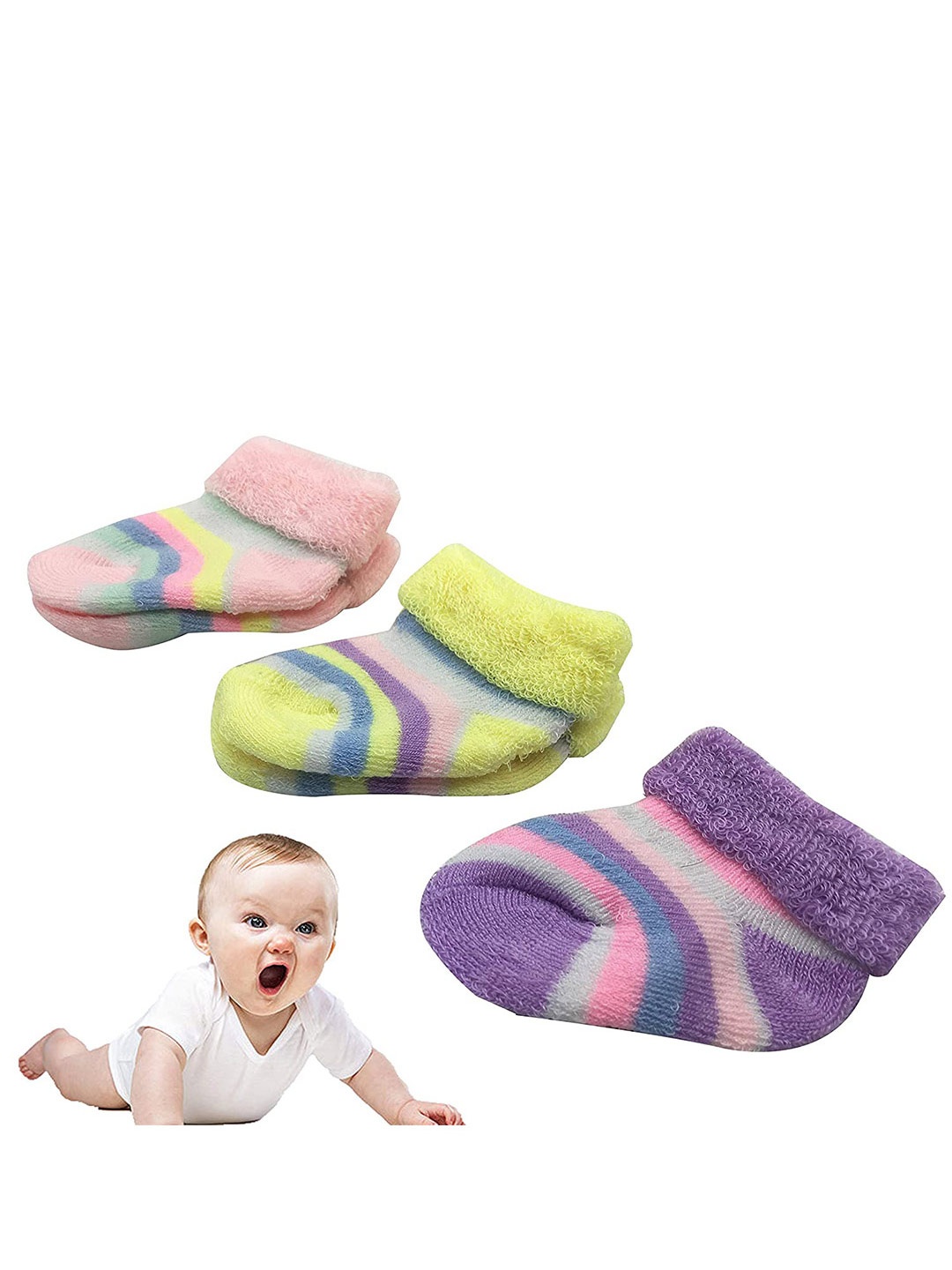 

SYGA Kids Pack Of 3 Patterned Organic Cotton Ankle-Length Socks, Yellow