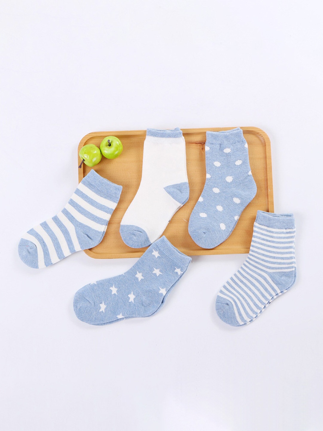 

SYGA Kids Set Of 5 Blue Organic Cotton Patterned Above Ankle Length Socks