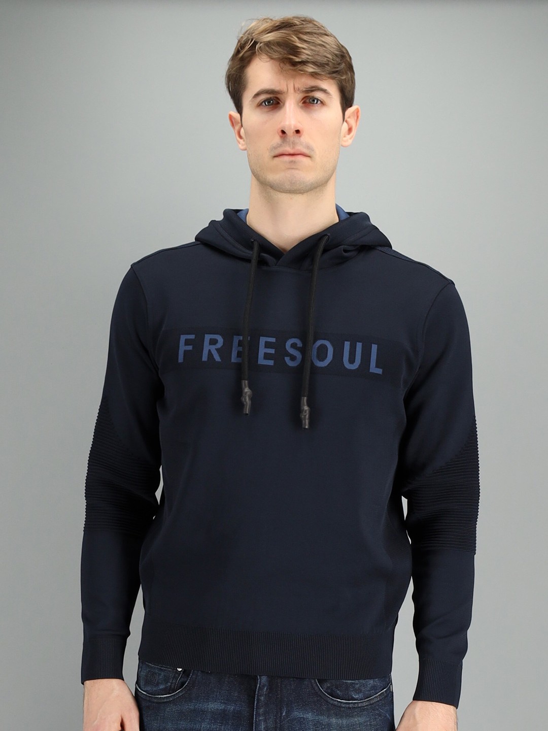 

FREESOUL Men Blue Hooded Sweatshirt