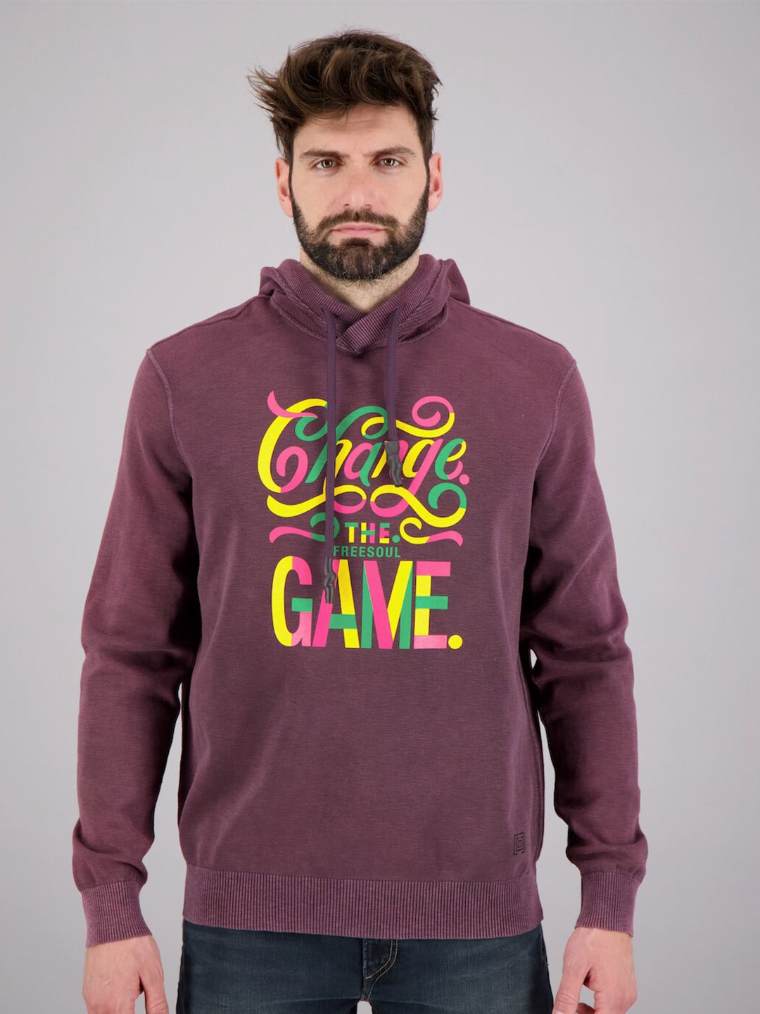 

FREESOUL Men Maroon Printed Hooded Sweatshirt