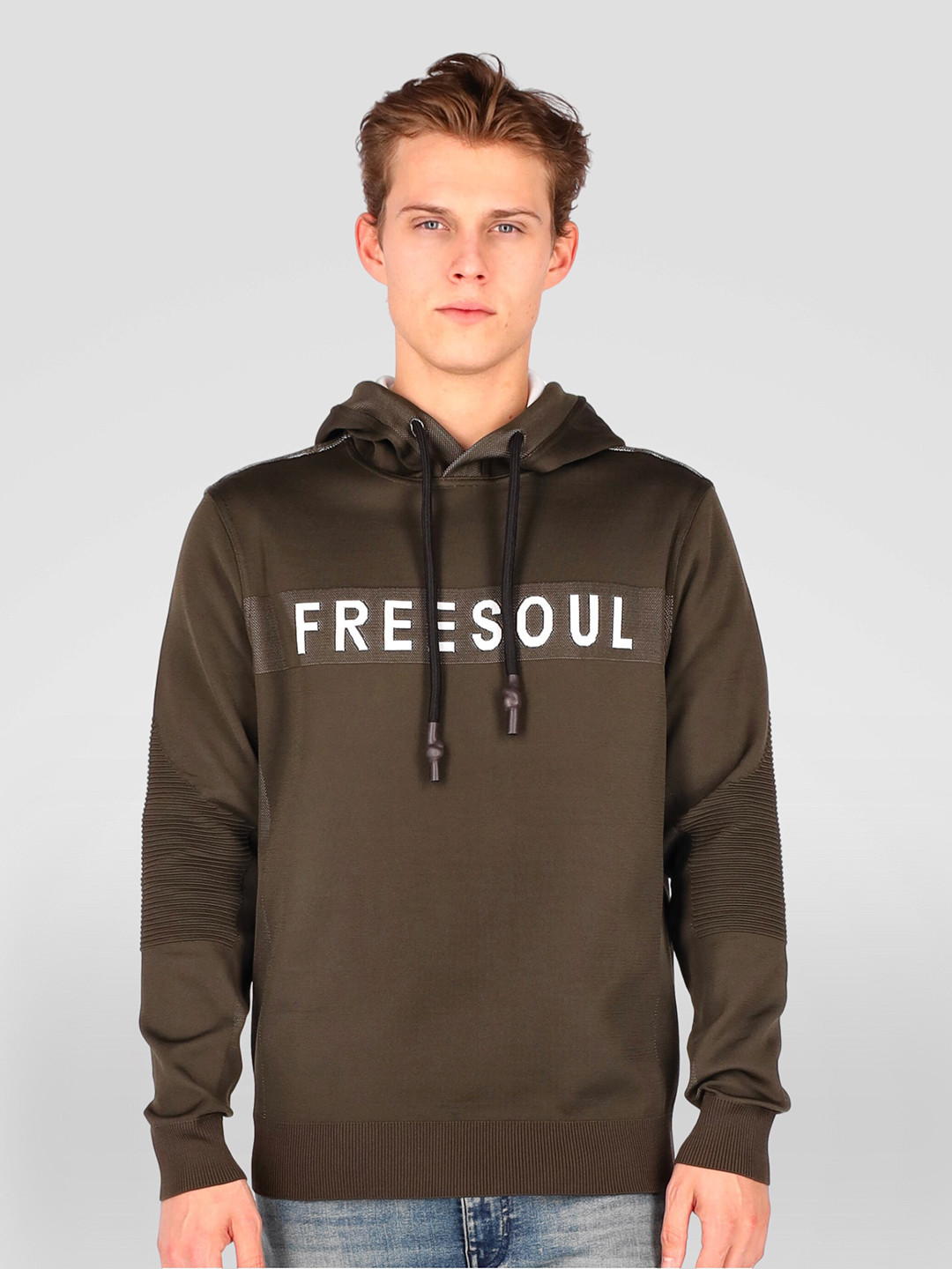 

FREESOUL Men Green Printed Hooded Sweatshirt