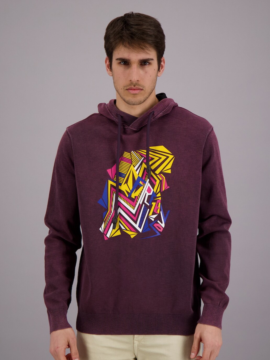 

FREESOUL Men Maroon Printed Hooded Sweatshirt