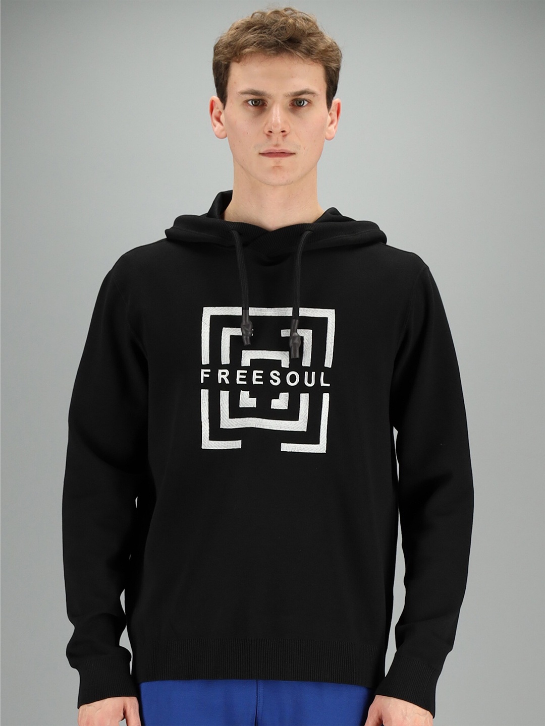 

FREESOUL Men Black Printed Hooded Sweatshirt