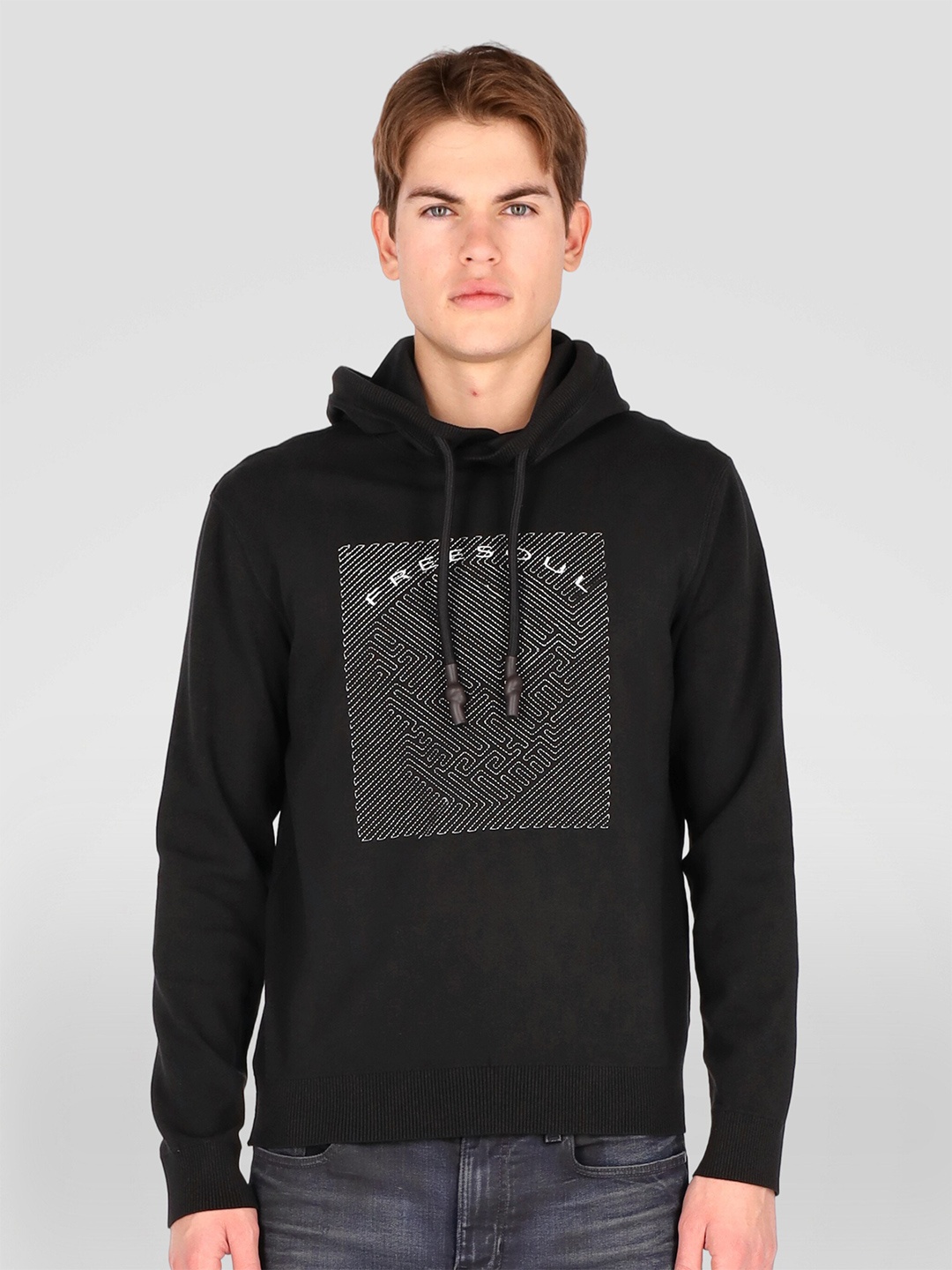 

FREESOUL Men Black Printed Hooded Sweatshirt