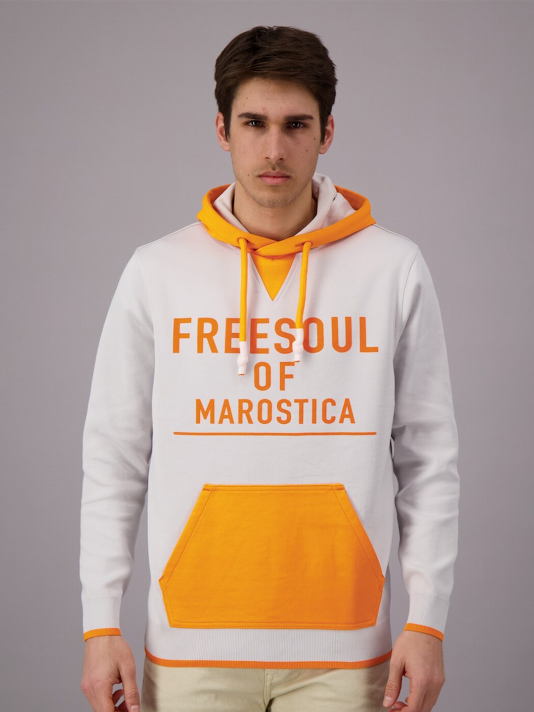 

FREESOUL Men Orange Printed Hooded Sweatshirt
