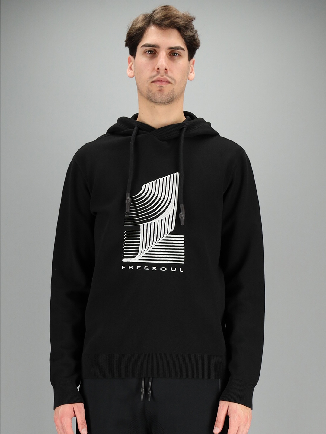 

FREESOUL Men Black Printed Hooded Sweatshirt