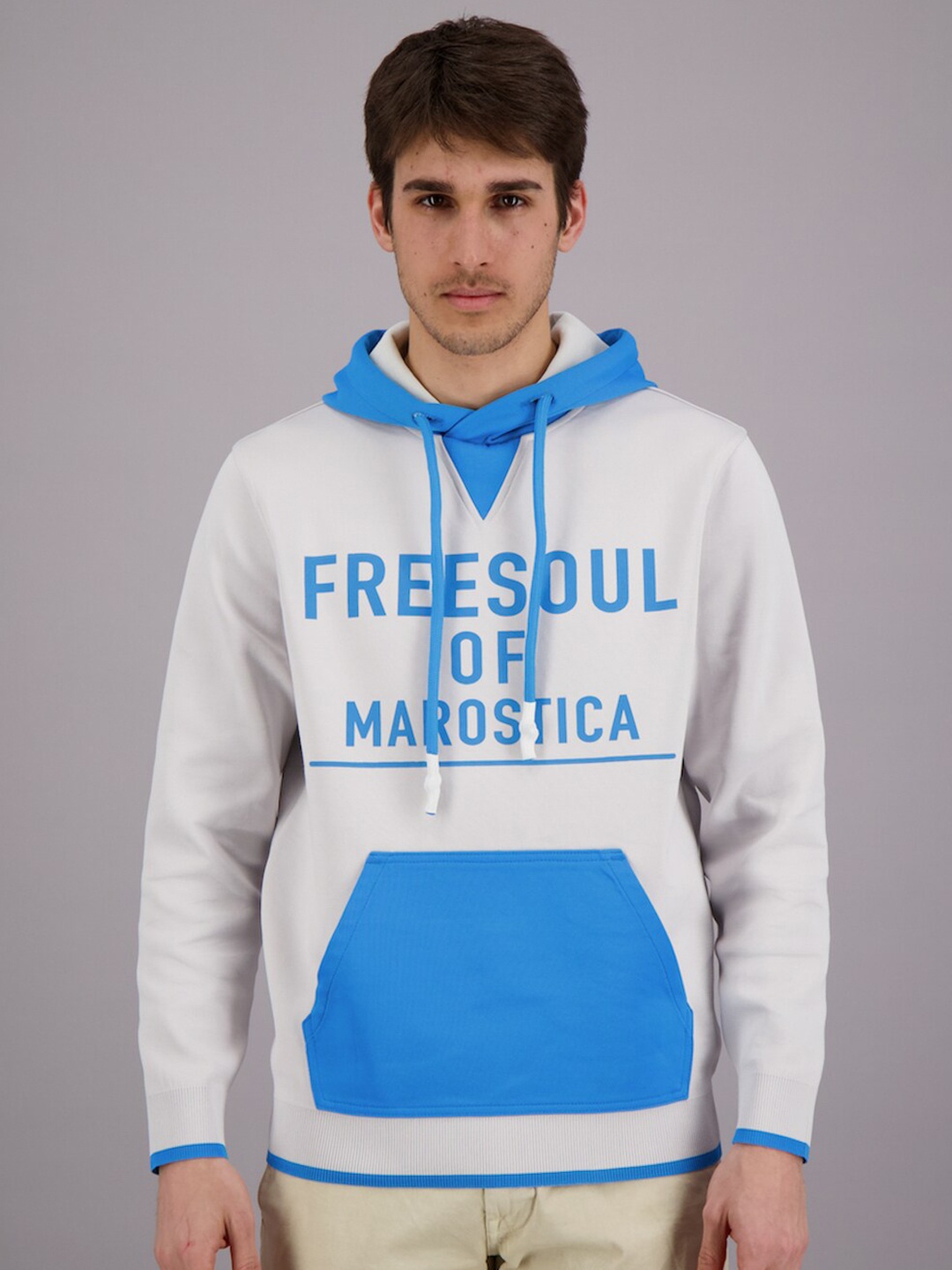 

FREESOUL Men Blue Printed Hooded Sweatshirt