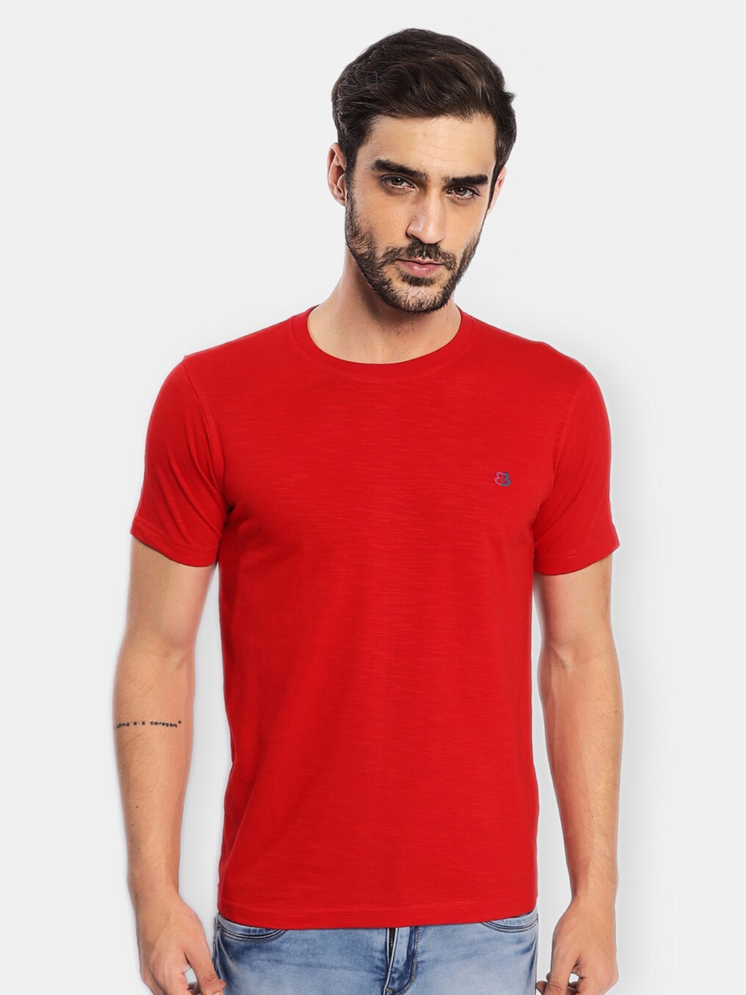 

berry blues Men Solid Cotton T-shirt, Red