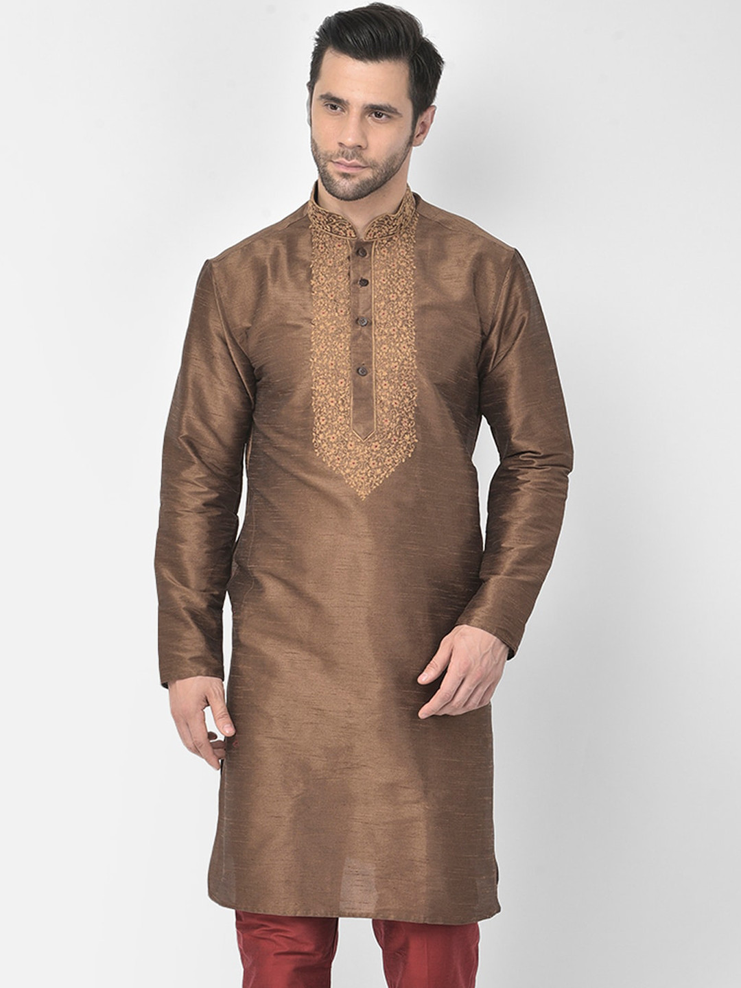 

DEYANN Men Brown Thread Work Solid Kurta