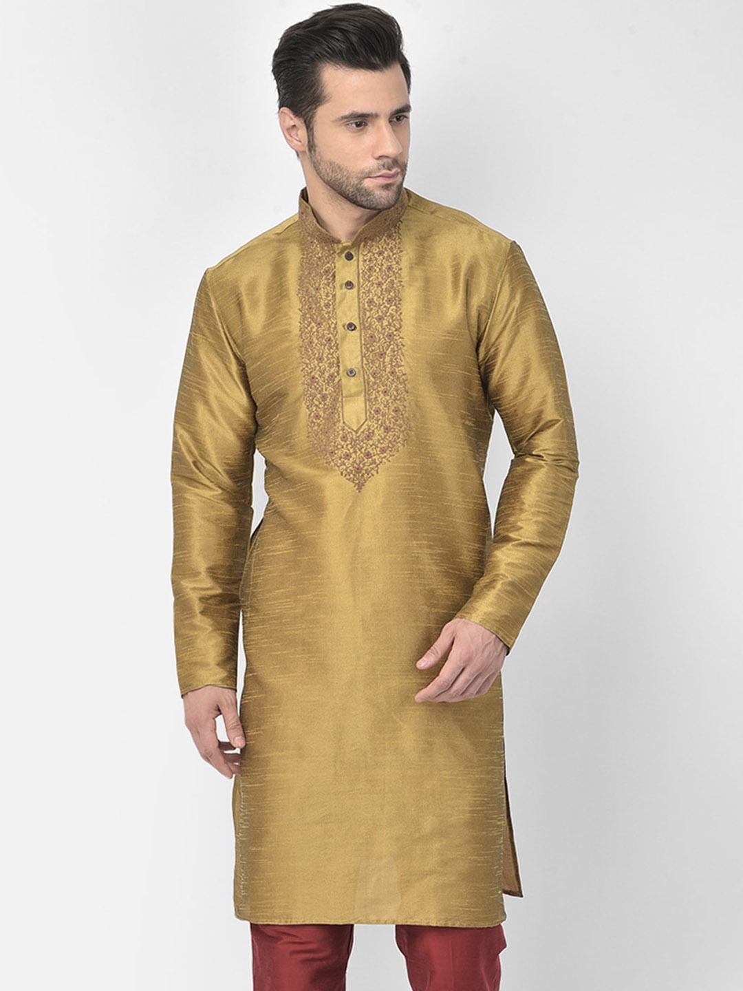 

DEYANN Men Khaki Thread Work Kurta