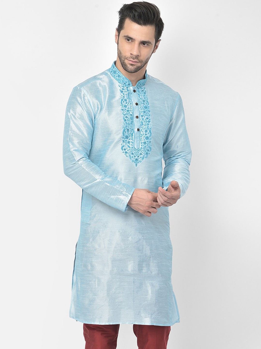 

DEYANN Men Blue Thread Work Solid Kurta