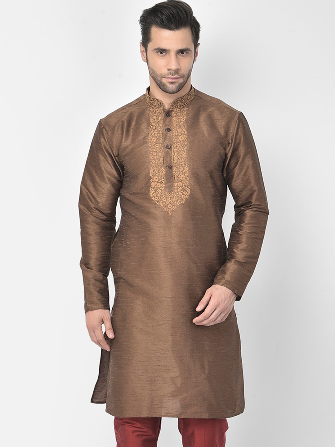 

DEYANN Men Brown Thread Work Solid Kurta