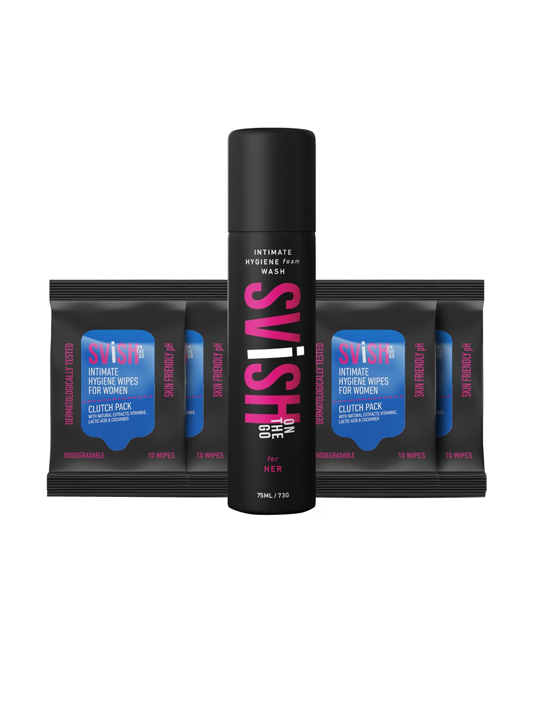 

Svish On The Go Female Intimate Hygiene Kit - Foam Wash & Hygiene Wipes, Black