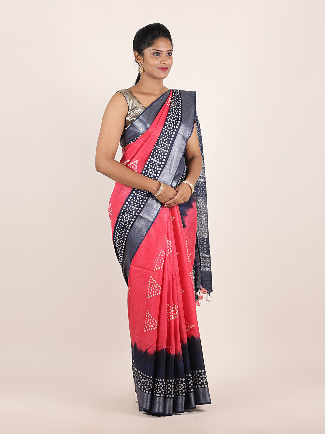 

Pothys Pink & Blue Geometric Printed Saree