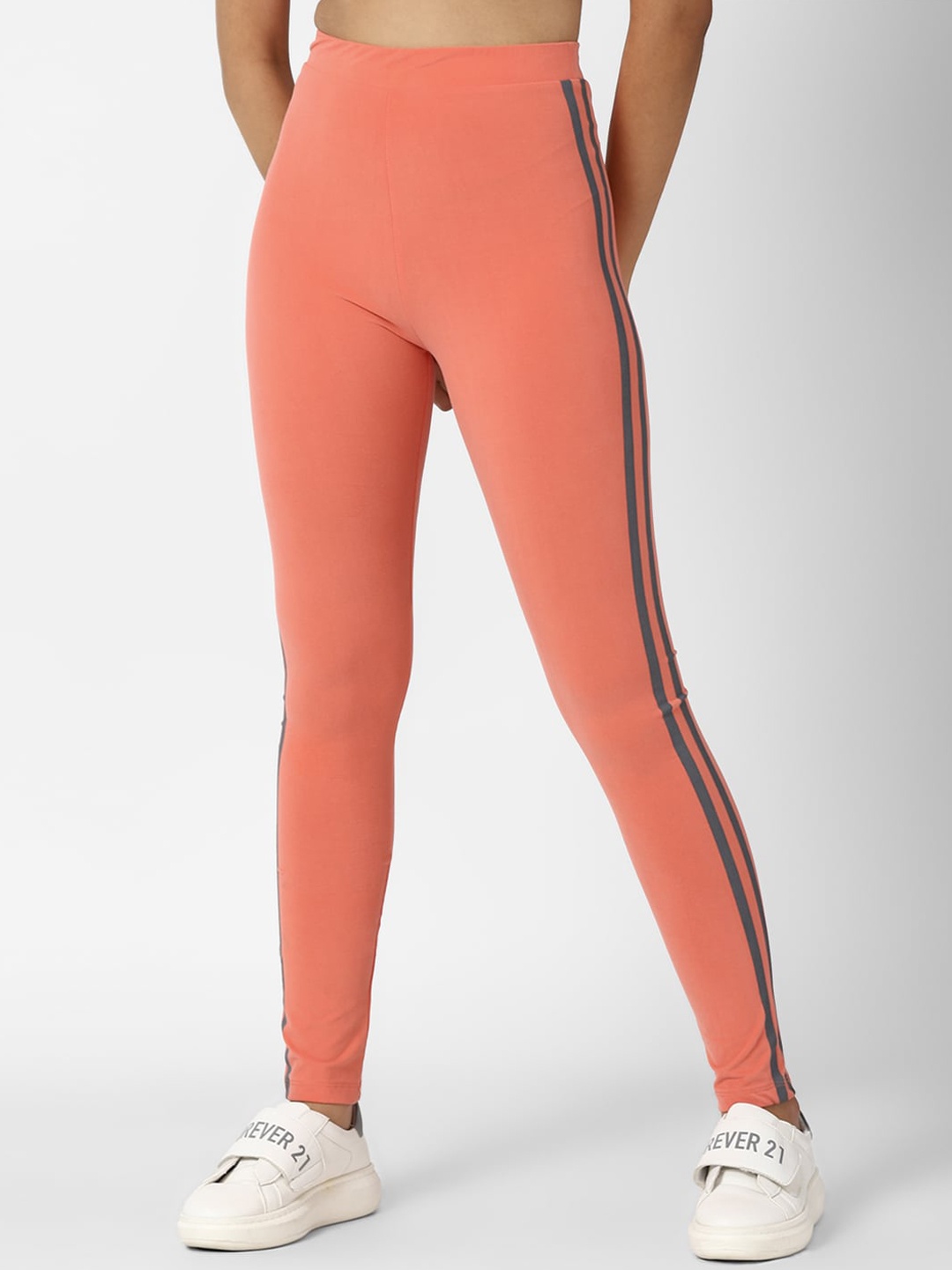 

FOREVER 21 Women Orange Solid Ankle-Length Leggings