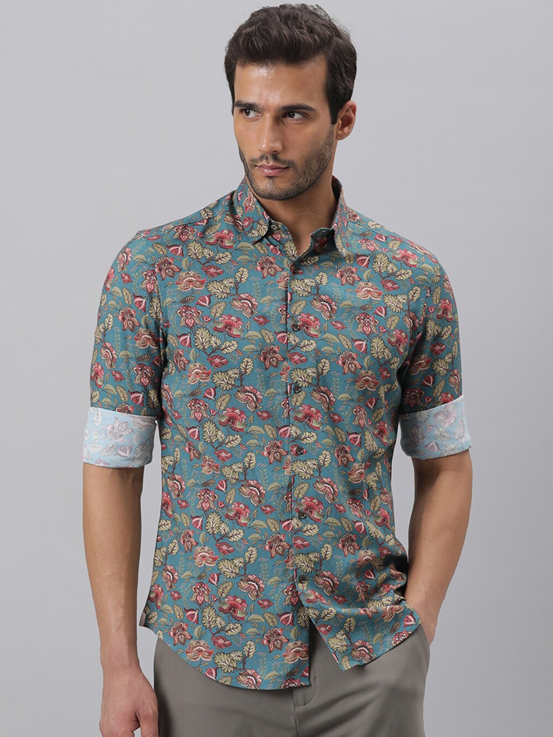 

RARE RABBIT Men Groov Slim Fit Floral Printed Shirt, Green