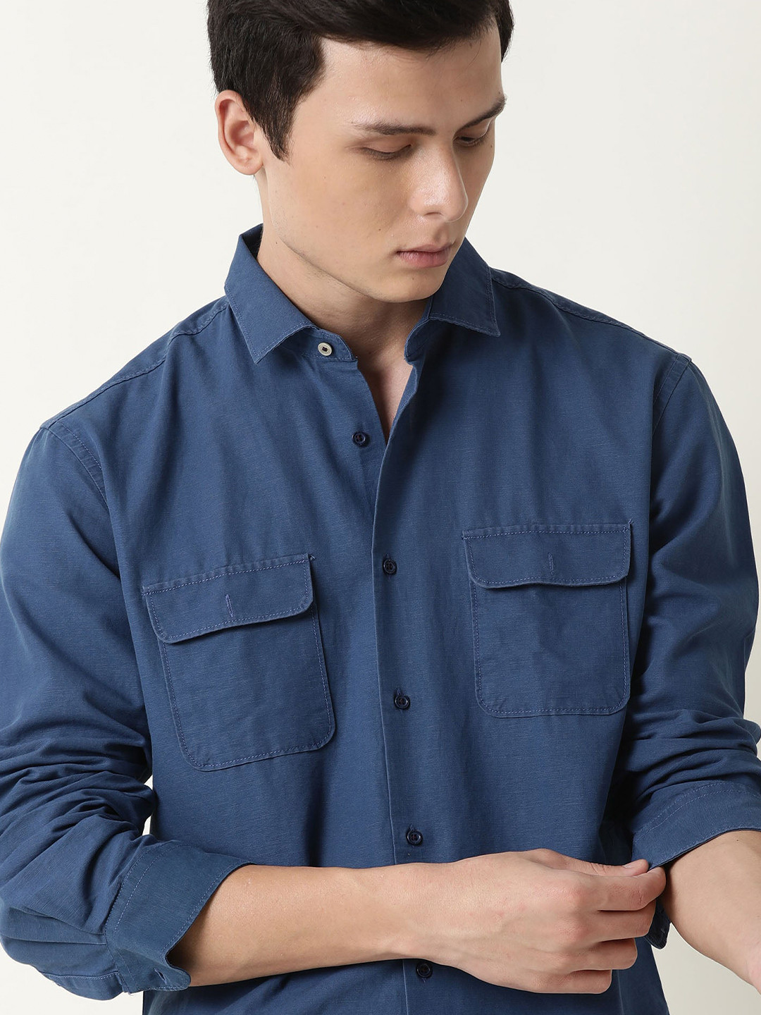 

RARE RABBIT Men Brave Slim Fit Cotton Shirt, Blue