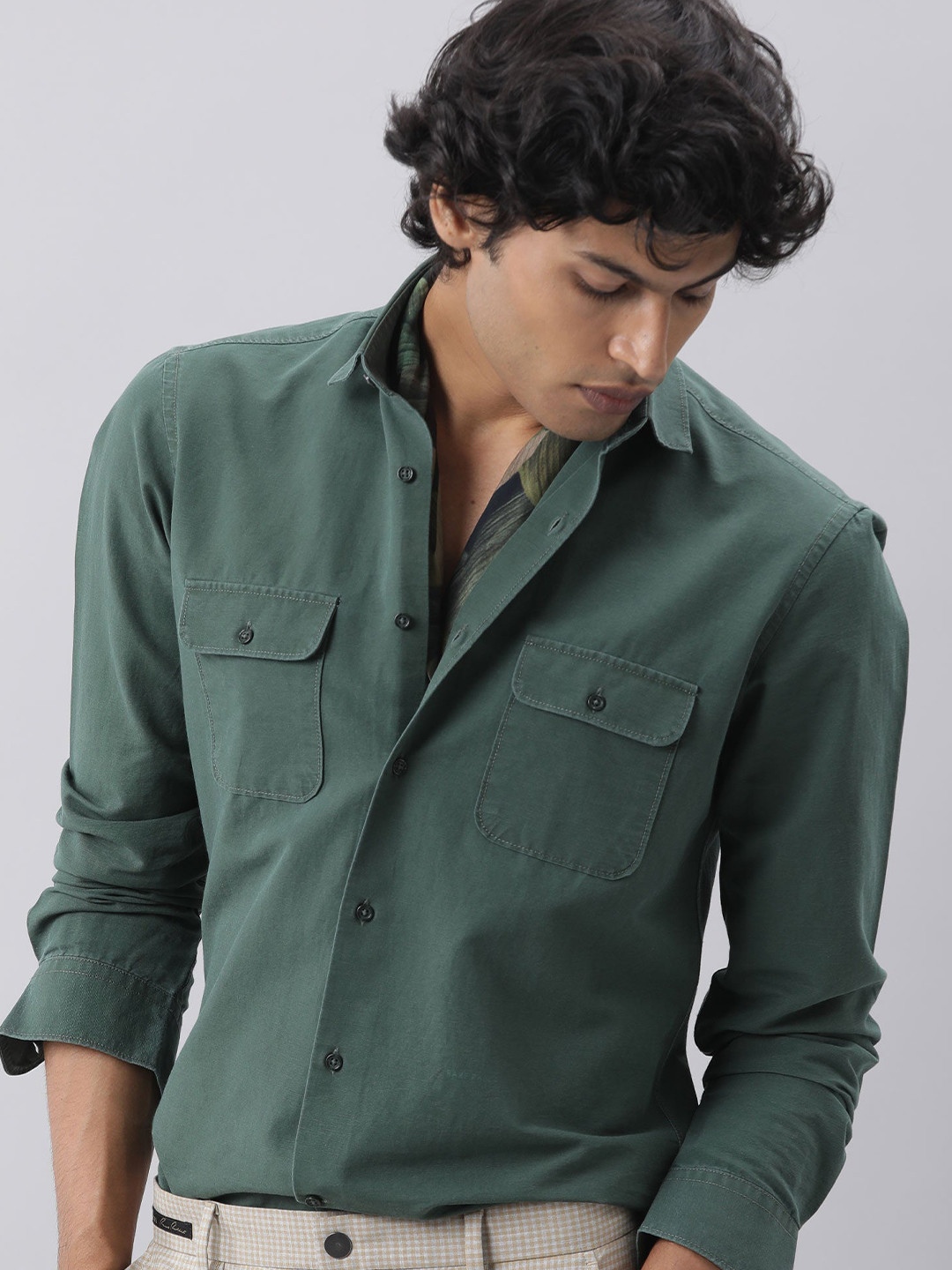 

RARE RABBIT Men Brave Slim Fit Cotton Shirt, Green