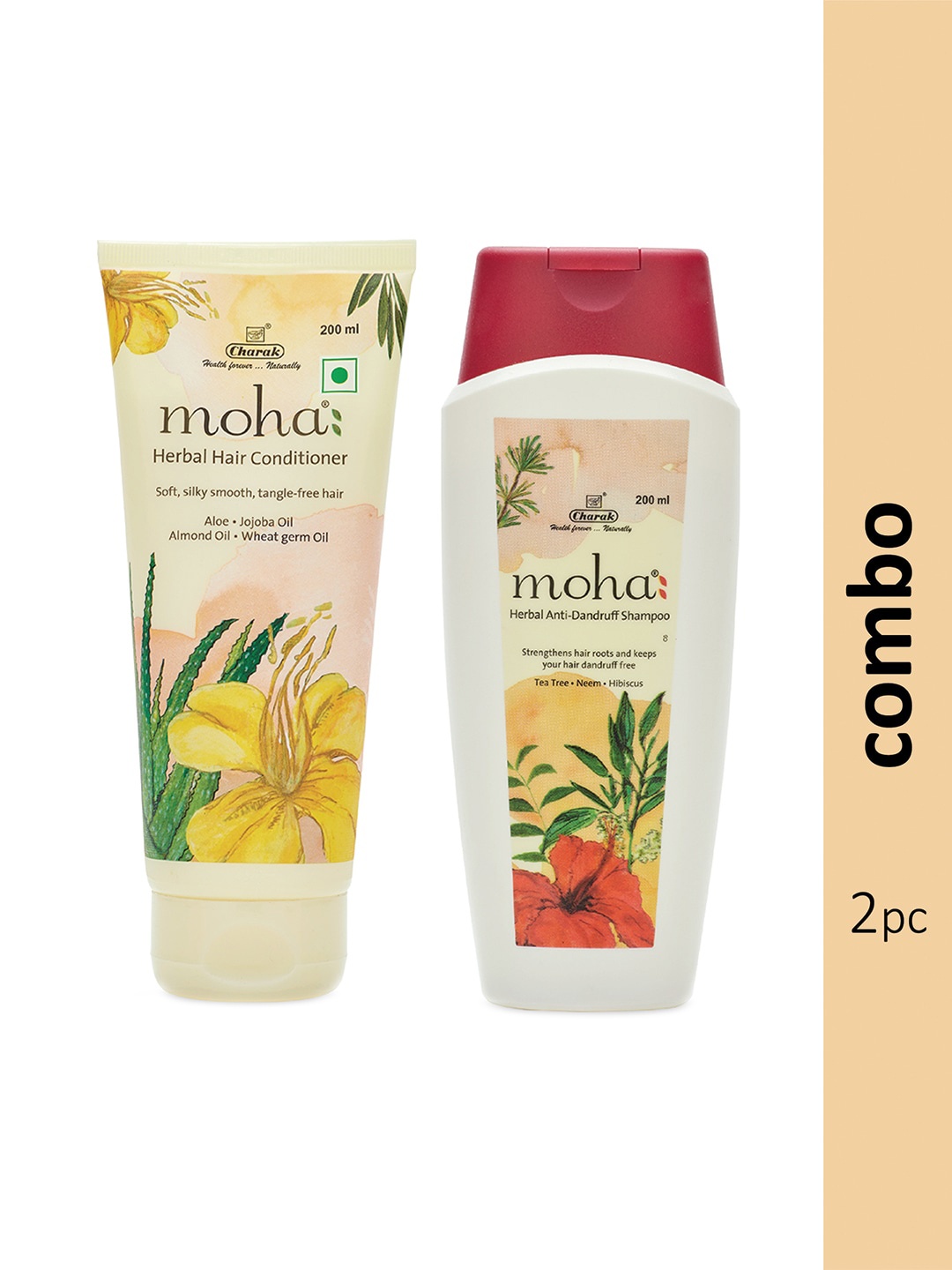 

moha Herbal Anti-Dandruff Shampoo & Jojoba Oil Hair Conditioner - 200 ml Each, Off white