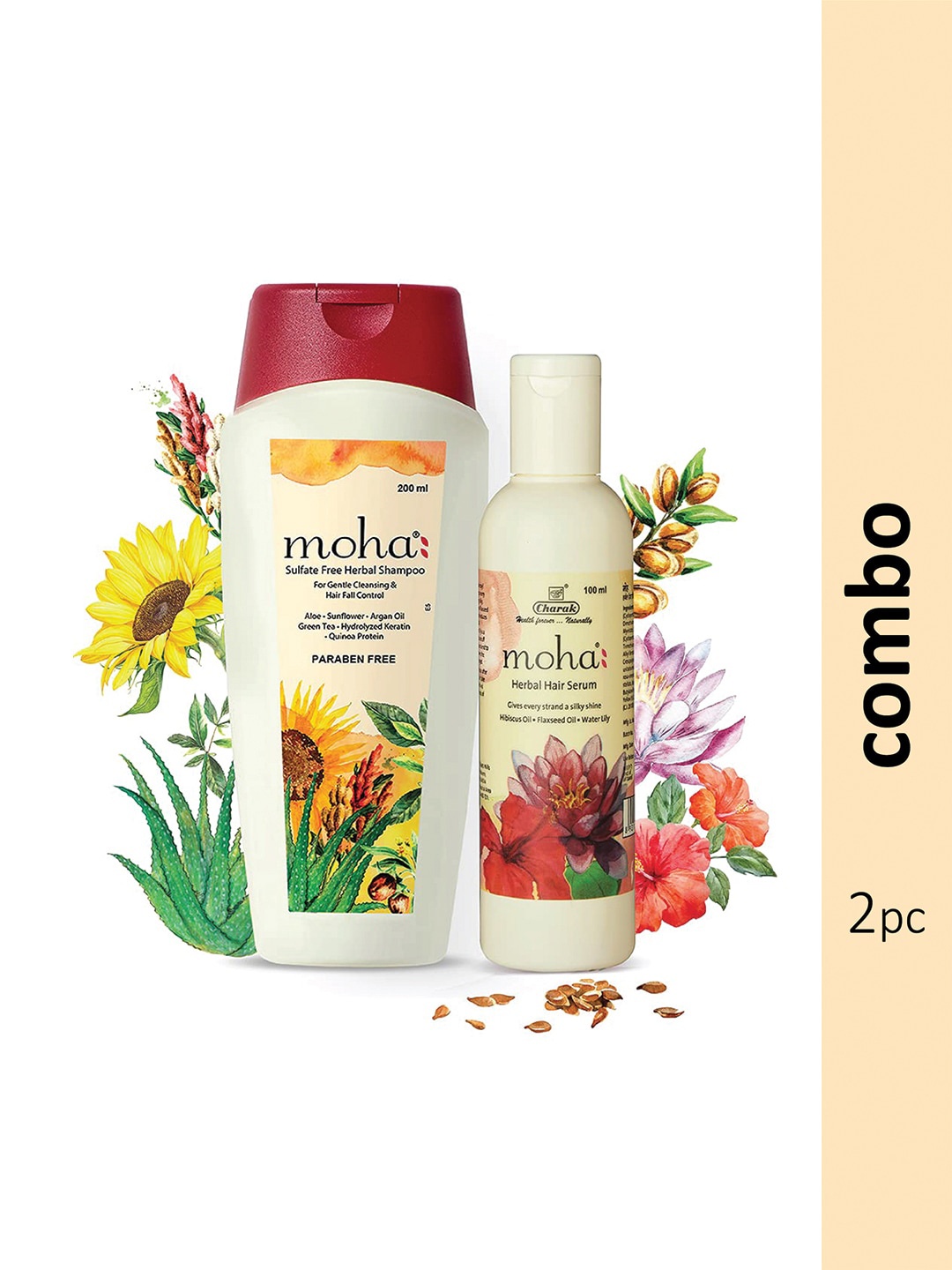 

moha Sulfate-Free Sunflower Oil Shampoo 200 ml & Herbal Hair Serum 100 ml, Off white