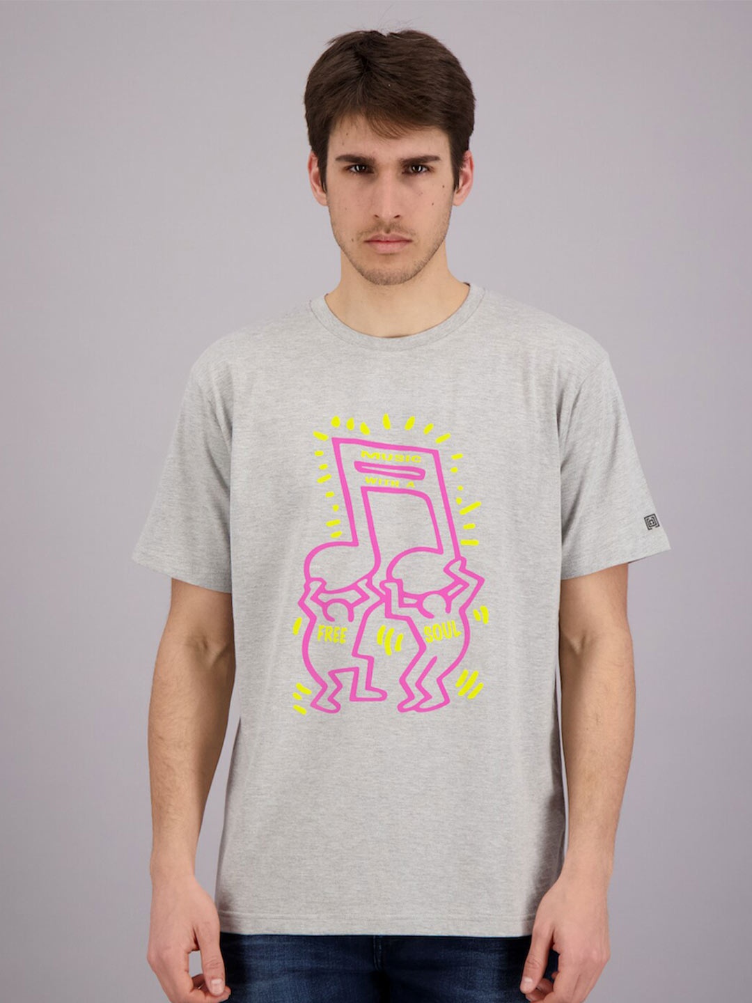

FREESOUL Men Grey Melange Printed T-shirt