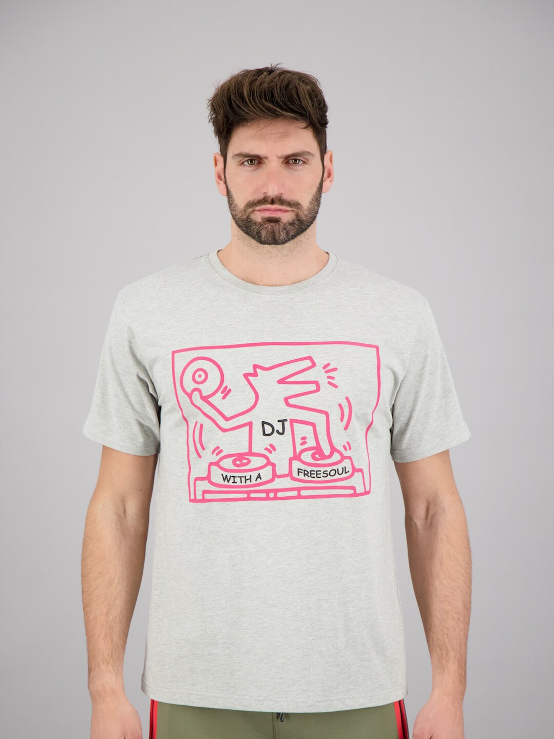 

FREESOUL Men Grey Melange Printed T-shirt