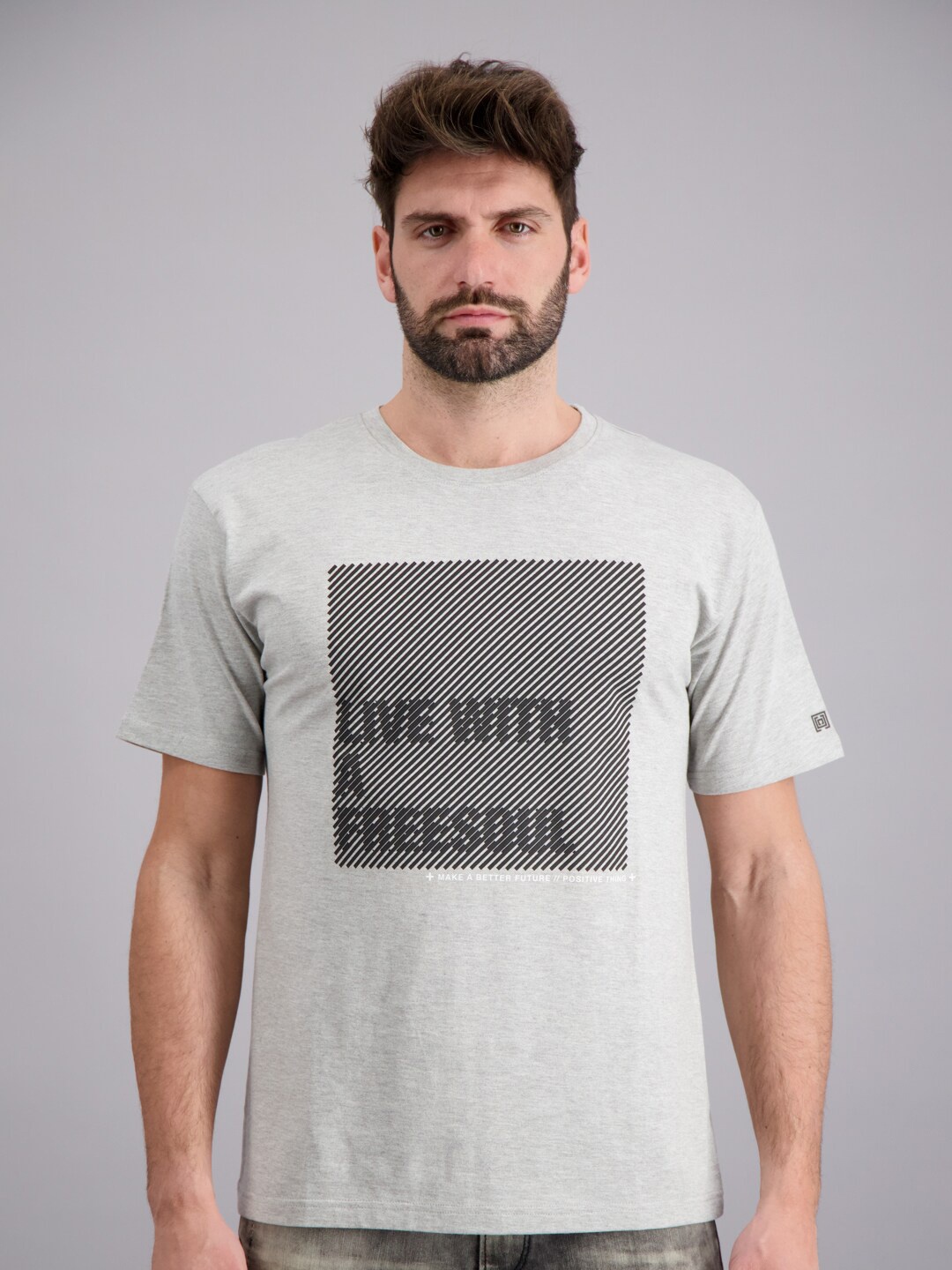 

FREESOUL Men Grey Melange Typography Printed T-shirt