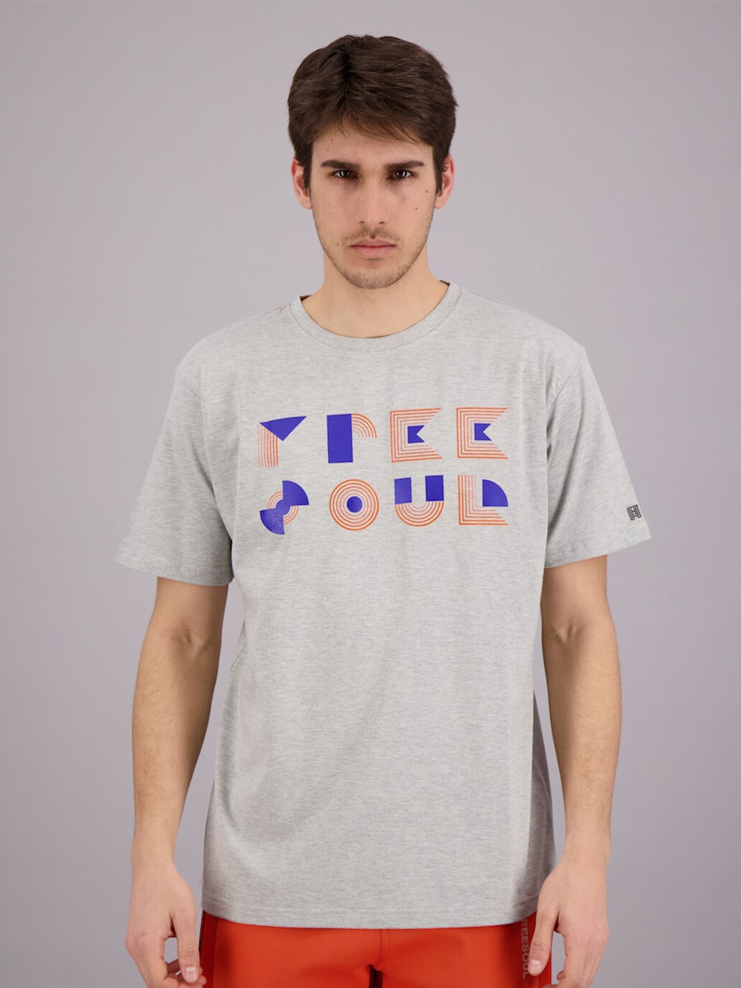 

FREESOUL Men Grey Melange Typography Printed T-shirt