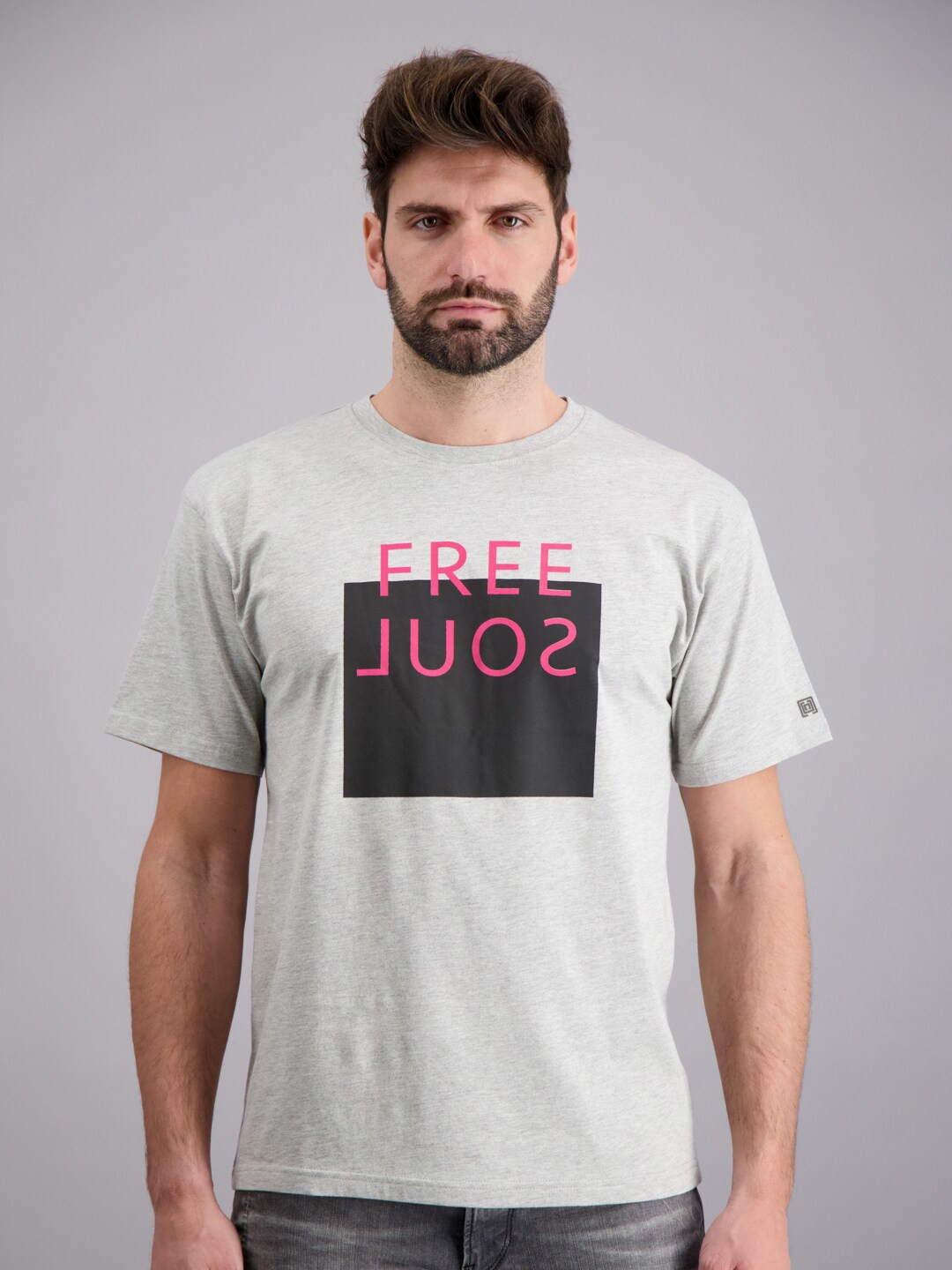 

FREESOUL Men Grey Melange Typography Printed T-shirt
