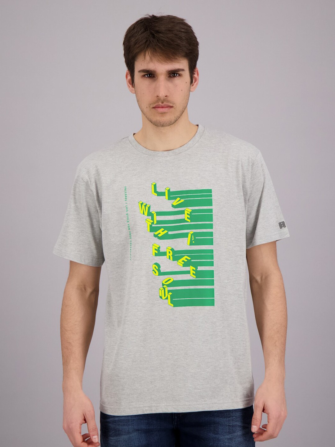 

FREESOUL Men Grey Melange Printed T-shirt