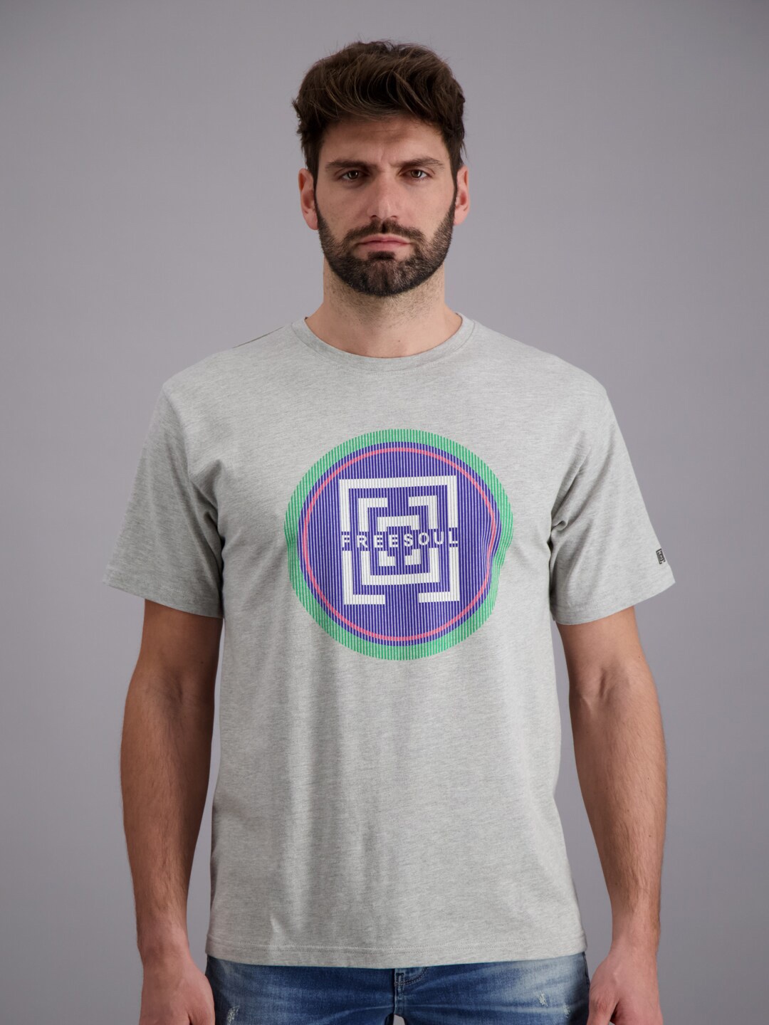 

FREESOUL Men Grey Melange Printed T-shirt