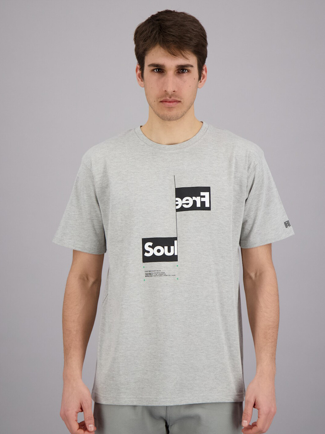 

FREESOUL Men Grey Melange Typography Printed T-shirt