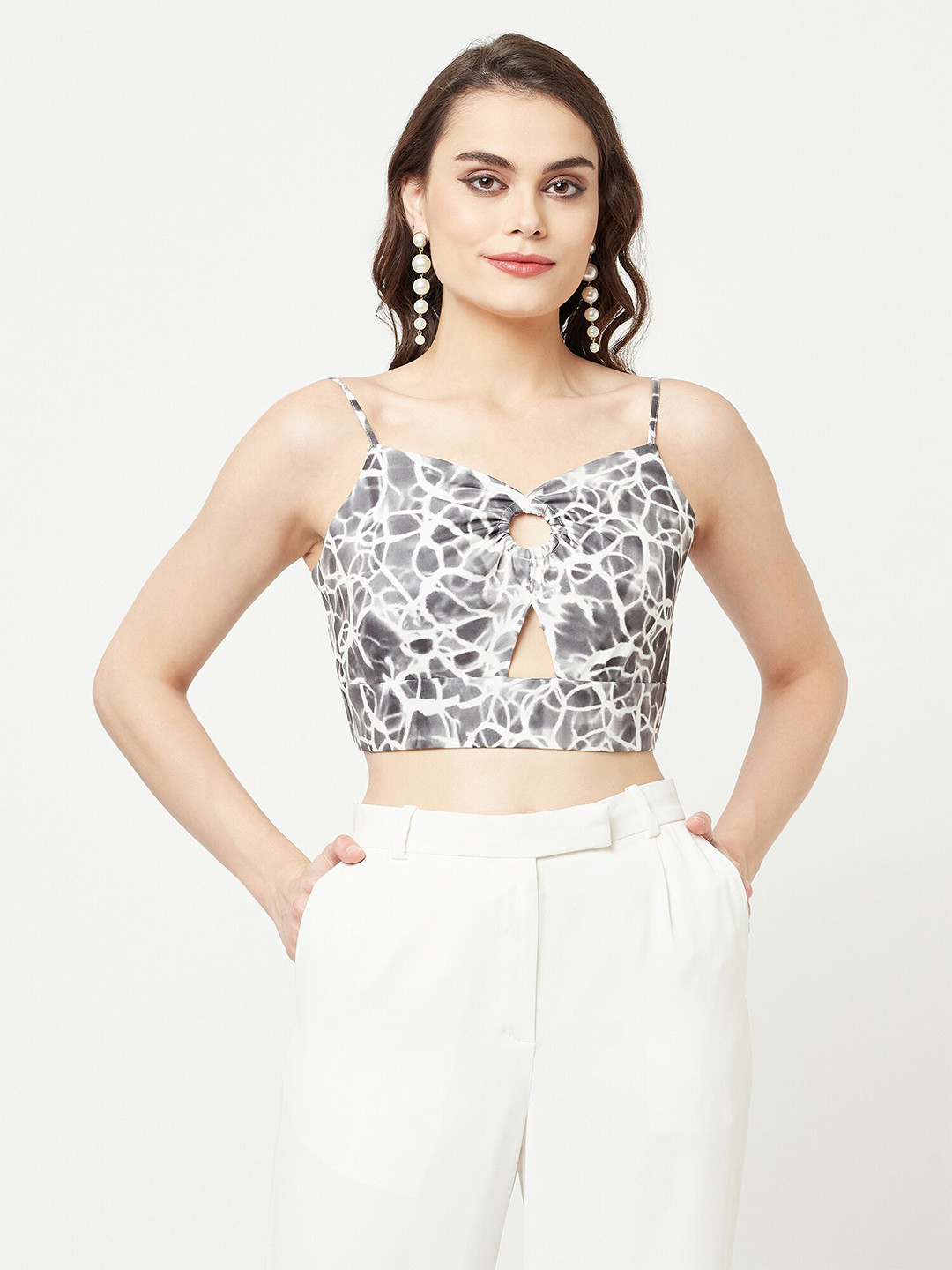 

ATTIC SALT White Animal Print Bralette Crop Top