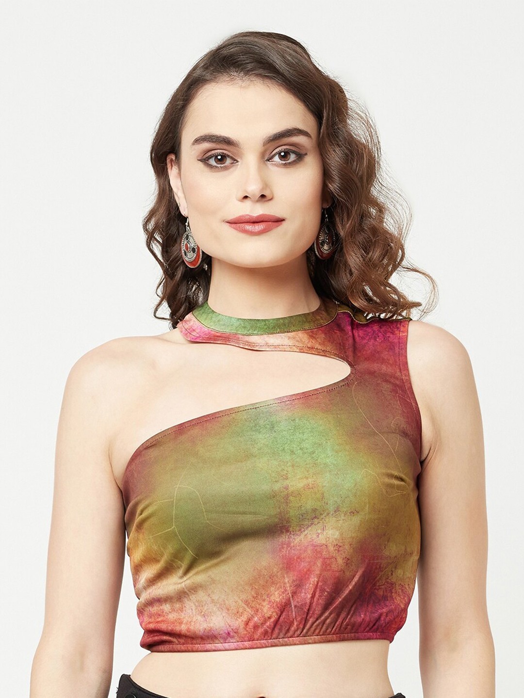 

ATTIC SALT Green One Shoulder Crop Top