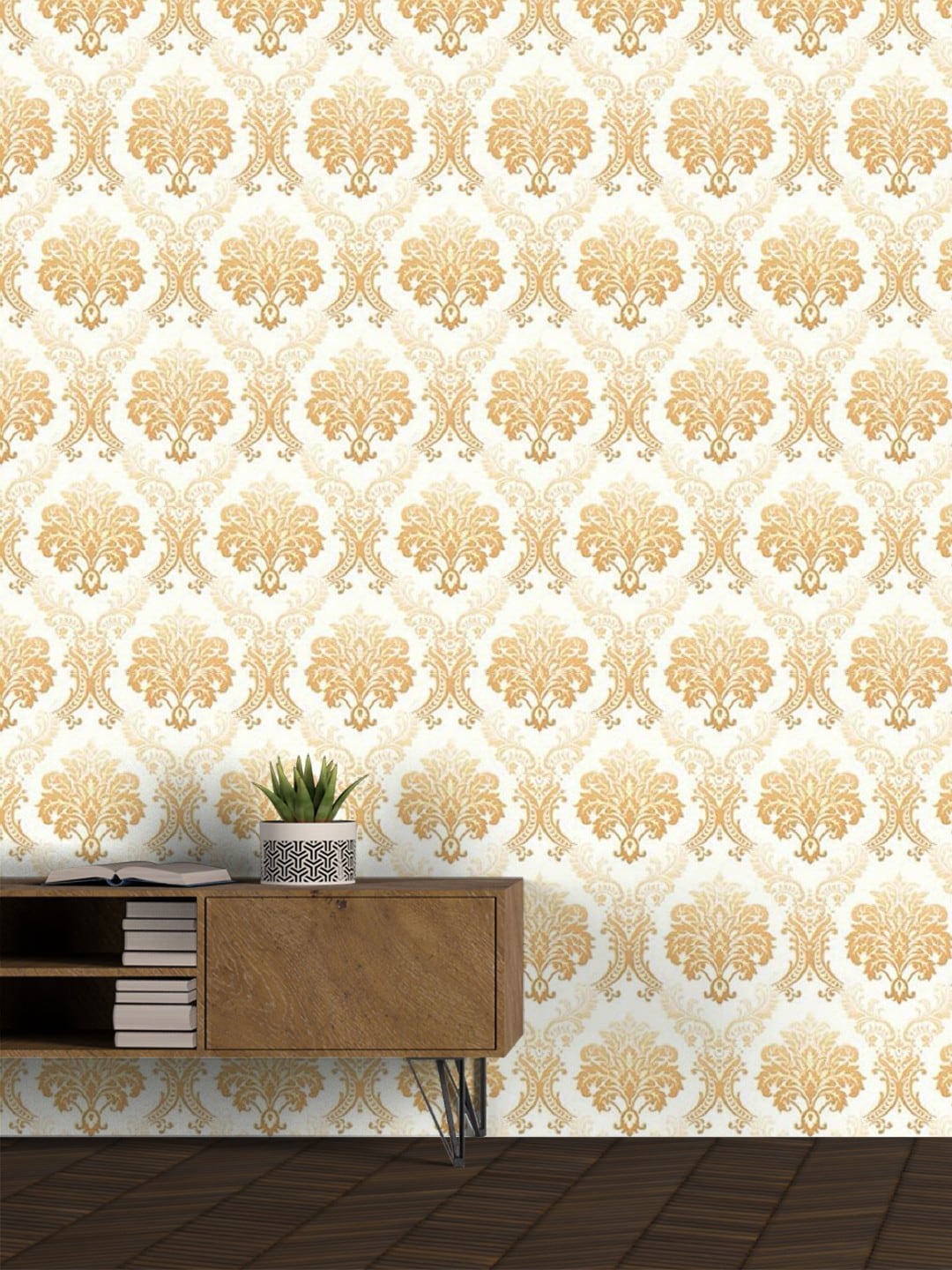 

Jaamso Royals Self-Adhesive & Waterproof Golden Damask Wallpaper, Multi