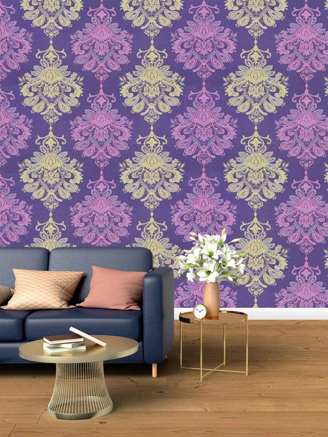 

Jaamso Royals Purple & Cream Waterproof Damask Self Adhesive Wallpaper