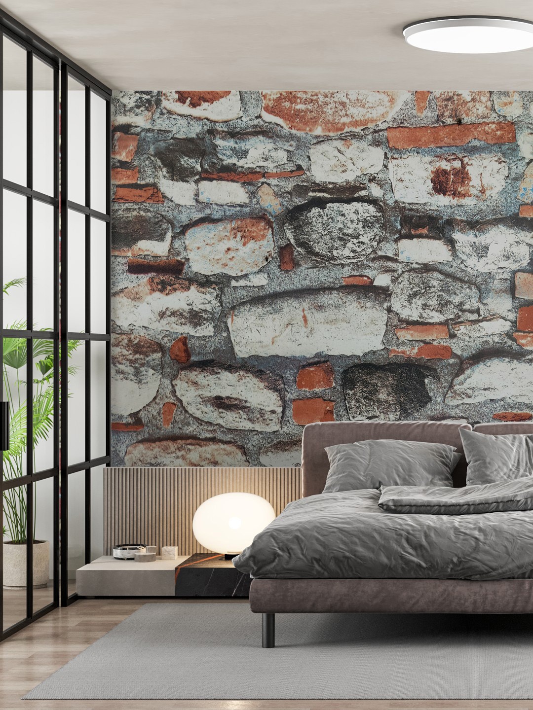 

Jaamso Royals Multicoloured Self-Adhesive & Waterproof Stone Brick Wallpaper, Multi