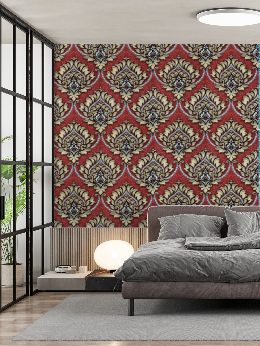 

Jaamso Royals Red Vintage Damask Self Adhesive and Waterproof Wallpaper