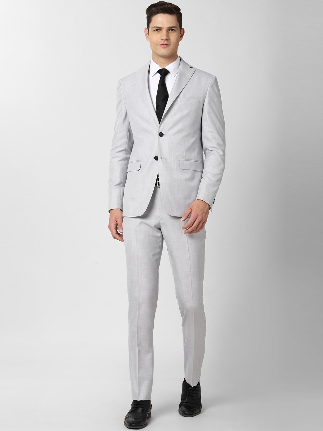 

Peter England Elite Men Grey Self Design Slim-Fit Single-Breasted Two-Piece Formal Suit