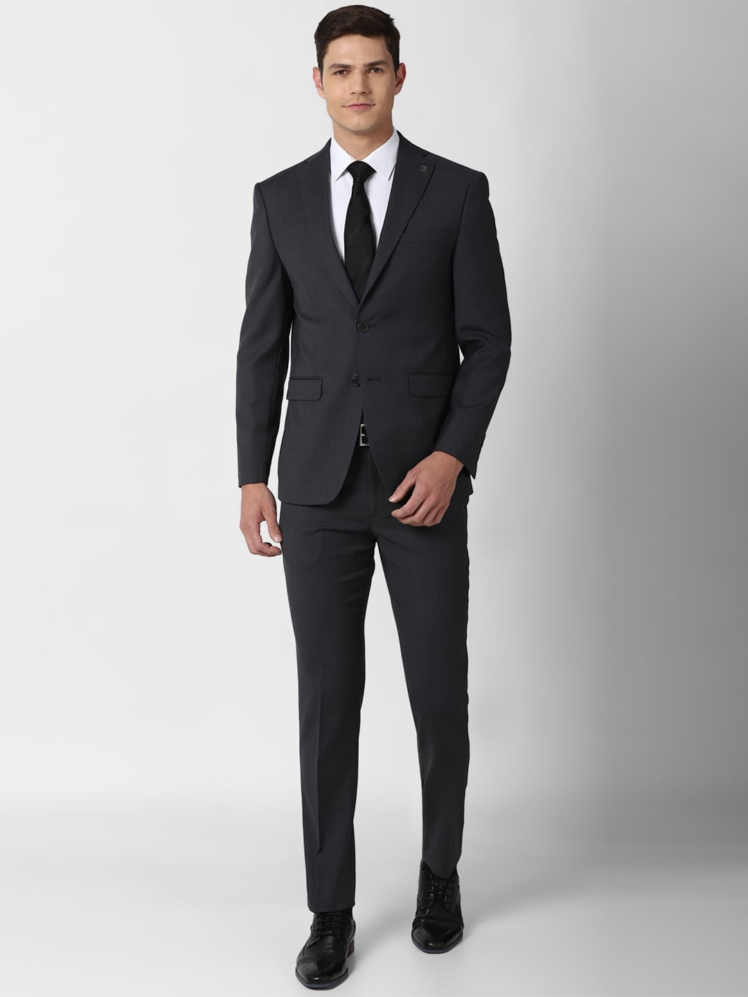 

Peter England Elite Men Charcoal Grey Formal Two Piece Suit
