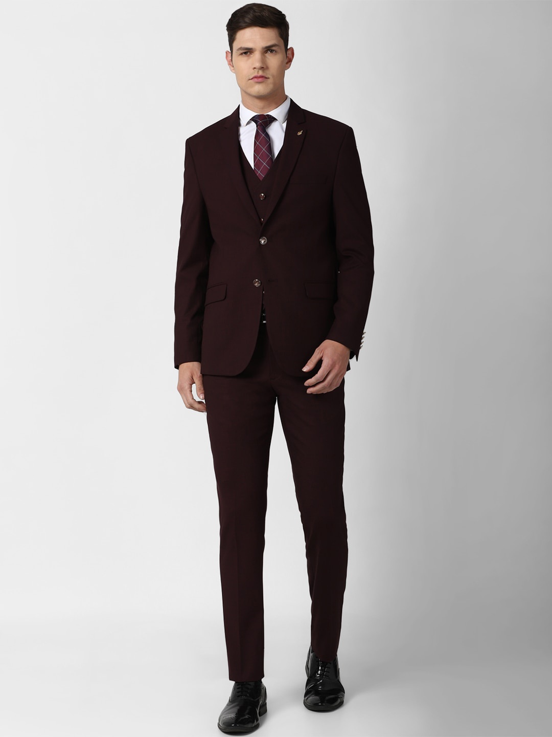 

Van Heusen Men Maroon & Black Slim-Fit Single-Breasted Three-Piece Formal Suit