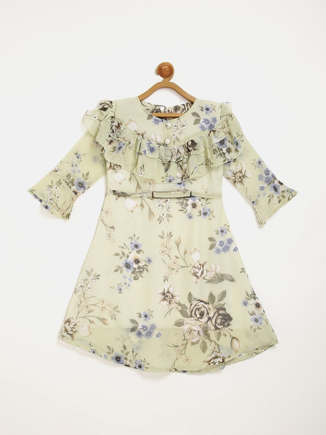 

V2 Value & Variety Green Floral Chiffon A-Line Dress