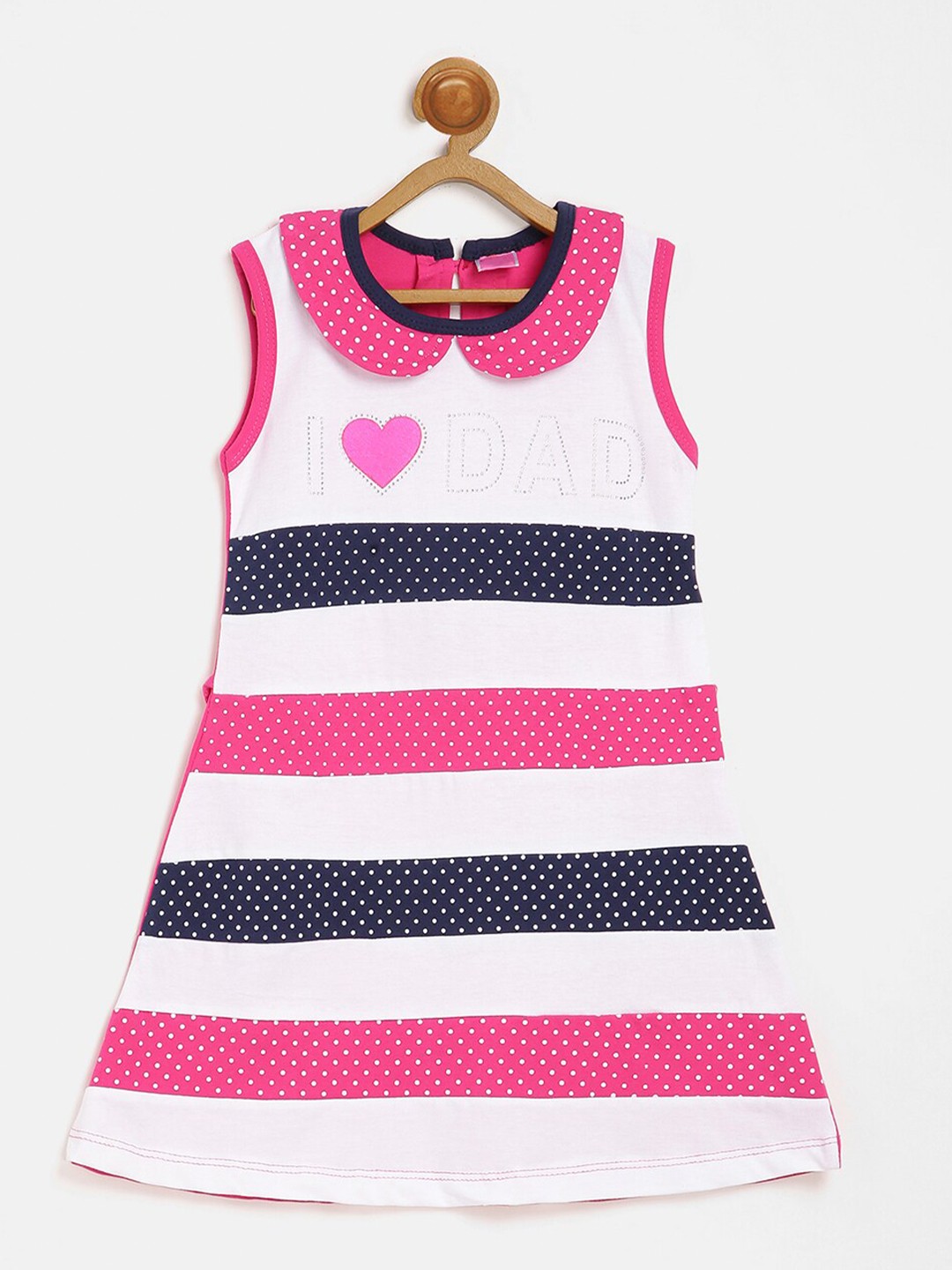 

V2 Value & Variety Girls Pink Striped Peter Pan Collar Cotton A-Line Dress